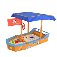 Keezi Kids Sandpit Wooden Boat Sand Pit with Canopy Bench Seat Beach Toys 150cm Baby & Kids Kings Warehouse