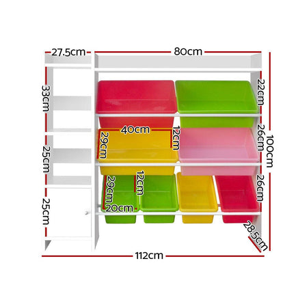 Keezi Kids Toy Box 8 Bins Bookshelf Storage Rack Organiser Toy Display Baby & Kids Kings Warehouse