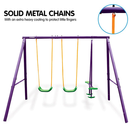 Kids 4-Seater Swing Set Purple Green Kings Warehouse