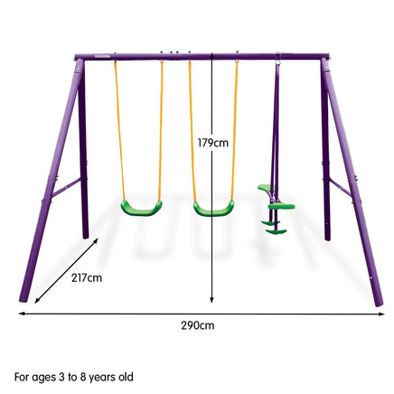 Kids 4-Seater Swing Set Purple Green Kings Warehouse
