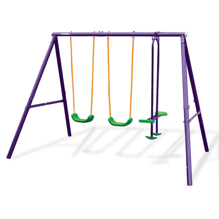 Kids 4-Seater Swing Set Purple Green Kings Warehouse