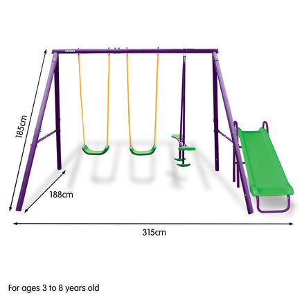 Kids 4-Seater Swing Set with Slide Purple Green Kings Warehouse