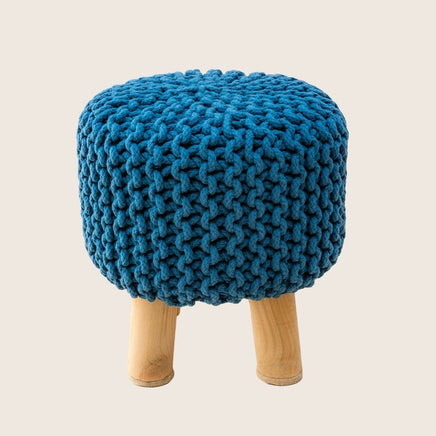 Kids Hand Knitted Cotton Braided Foot Rest Sitting Stool Ottoman (Blue) EOFY Kings Warehouse