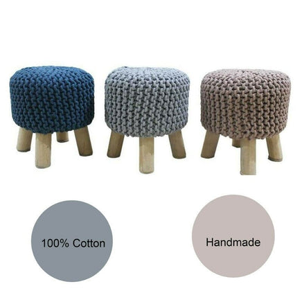 Kids Hand Knitted Cotton Braided Foot Rest Sitting Stool Ottoman (Blue) EOFY Kings Warehouse