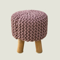 Kids Hand Knitted Cotton Braided Foot Rest Sitting Stool Ottoman (Rose Pink) EOFY Kings Warehouse