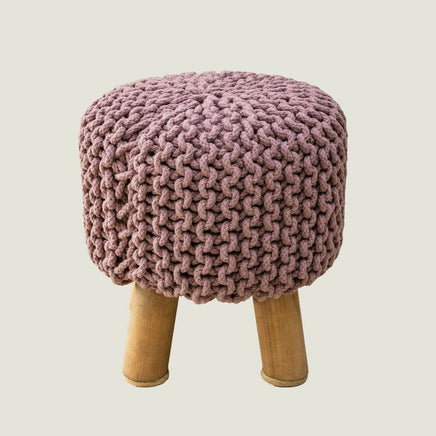 Kids Hand Knitted Cotton Braided Foot Rest Sitting Stool Ottoman (Rose Pink) EOFY Kings Warehouse