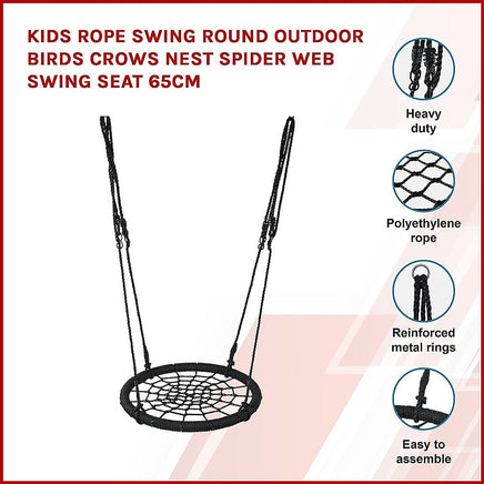 Kids Rope Swing Round Outdoor Birds Crows Nest Spider Web Swing Seat 65cm Gift & Novelty Kings Warehouse