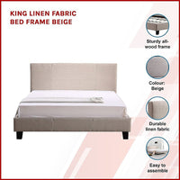King Linen Fabric Bed Frame Beige Kings Warehouse