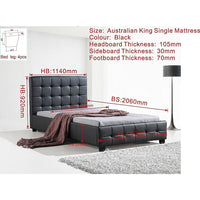 King Single PU Leather Deluxe Bed Frame Black Kings Warehouse