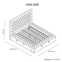 King Size Bedframe Velvet Upholstery Dark Grey Colour Tufted Headboard Deep Quilting Furniture Kings Warehouse
