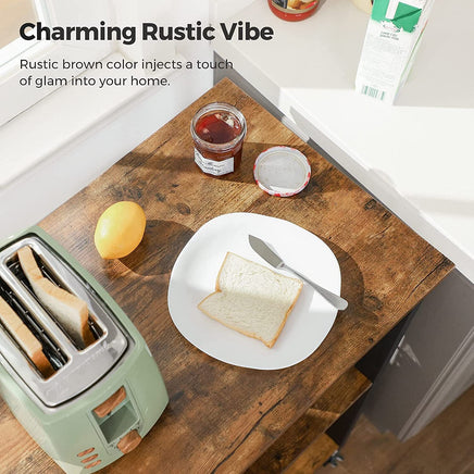 Kitchen Baker's Rack, 3-Tier Serving Cart with Metal Frame and 6 Hooks, Rustic Brown Furniture Kings Warehouse