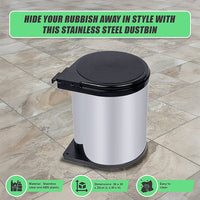 Kitchen Swing Pull Out Bin Stainless Steel Garbage Rubbish Waste Trash Can 14L Home & Garden Kings Warehouse