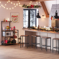 Kithcen Baker's Rack with Shelves Microwave Stand with Wire Basket and 6 S-Hooks Rustic Brown Furniture Kings Warehouse