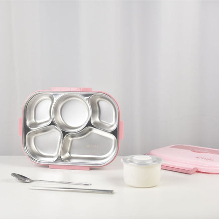 Kylin 304 Stainless Steel 5 Divided Smile Small Lunch Box With Soup Pot - Pink Baby & Kids Kings Warehouse