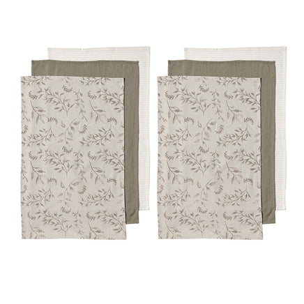 Ladelle Grown Ivy Set of 6 Cotton Kitchen Towels Taupe Home & Garden Kings Warehouse