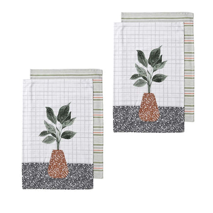 Ladelle Revive Plants Set of 4 Cotton Kitchen Towels Brown Pot Home & Garden Kings Warehouse
