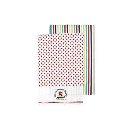 Ladelle Set of 2 World's Greatest Teacher Kitchen / Cleaning 100% Cotton Tea Towels Home & Garden Kings Warehouse