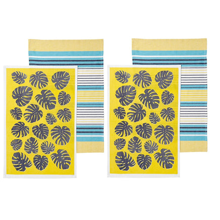 Ladelle Set of 4 Bahamas Kitchen / Cleaning 100% Cotton Tea Towels Yellow Home & Garden Kings Warehouse
