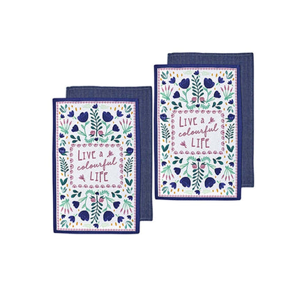 Ladelle Villa Set of 4 Cotton Kitchen Towels Blue Home & Garden Kings Warehouse