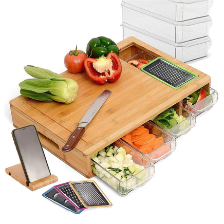 Large Bamboo Cutting Board and 4 Containers with Mobile Holder gift included for Home Kitchen Kings Warehouse