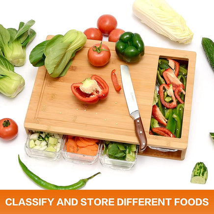 Large Bamboo Cutting Board and 4 Containers with Mobile Holder gift included for Home Kitchen Kings Warehouse