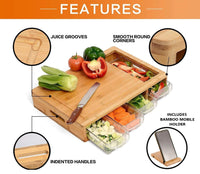 Large Bamboo Cutting Board and 4 Containers with Mobile Holder gift included for Home Kitchen Kings Warehouse