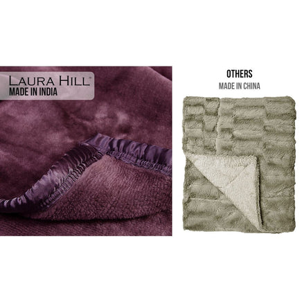 Laura Hill Mink Blanket Throw Purple Double Sided Queen Size Soft Plush Bed Faux Rug Kings Warehouse
