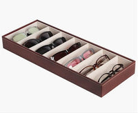 Leather Eyeglass Storage Case with 7 Compartments (Grey)
