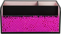 Leather Makeup Brush Cosmetic Organiser Storage Box with Pink Pearls, Acrylic Cover and 3 Compartments(Black) Kings Warehouse