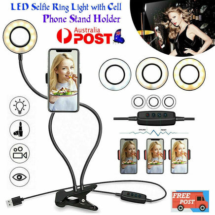 LED Selfie Ring Light with Cell Phone Holder Flexible Stand Live Stream Lamp AU Home & Garden Kings Warehouse