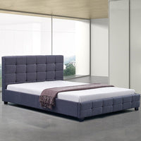 Linen Fabric Double Deluxe Bed Frame Grey Kings Warehouse