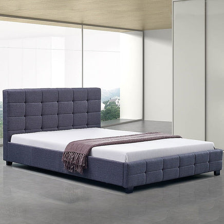 Linen Fabric Double Deluxe Bed Frame Grey Kings Warehouse
