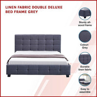 Linen Fabric Double Deluxe Bed Frame Grey Kings Warehouse