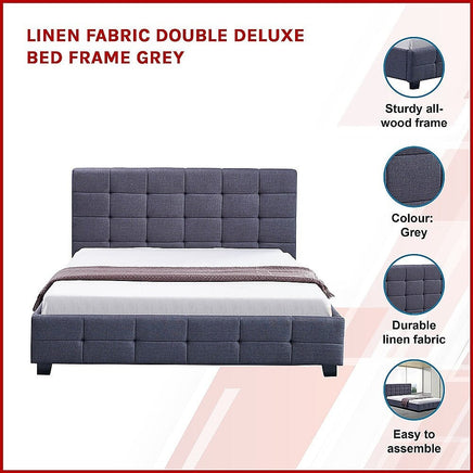 Linen Fabric Double Deluxe Bed Frame Grey Kings Warehouse