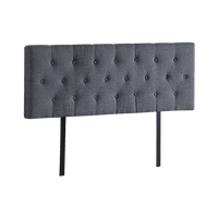 Linen Fabric Queen Bed Deluxe Headboard Bedhead - Grey Furniture Kings Warehouse