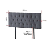 Linen Fabric Queen Bed Deluxe Headboard Bedhead - Grey Furniture Kings Warehouse