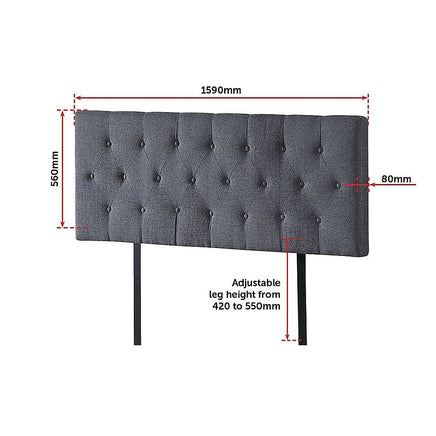 Linen Fabric Queen Bed Deluxe Headboard Bedhead - Grey Furniture Kings Warehouse