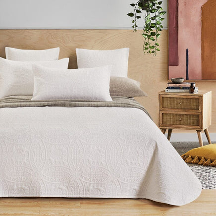 Lisbon Quilted 3 Pieces Embossed Coverlet Set-queen/double white Home & Garden Kings Warehouse