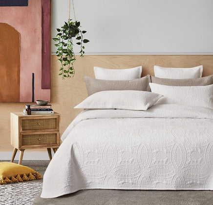 Lisbon Quilted 3 Pieces Embossed Coverlet Set-queen/double white Home & Garden Kings Warehouse