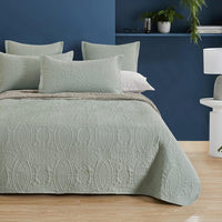 Lisbon Quilted Embossed Coverlet Set (3Pcs) - Sage - Double/Queen Home & Garden Kings Warehouse