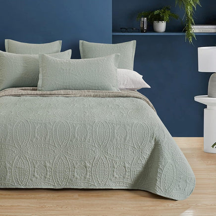 Lisbon Quilted Embossed Coverlet Set (3Pcs) - Sage - Double/Queen Home & Garden Kings Warehouse