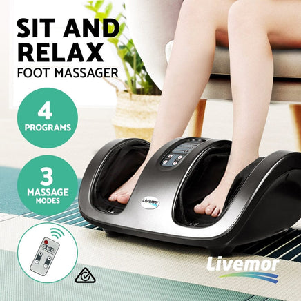 Livemor Foot Massager Shiatsu Massagers Electric Roller Kneading Calf Leg Grey Furniture Kings Warehouse