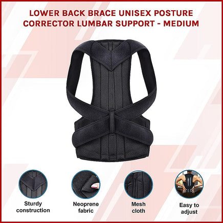 Lower Back Brace Unisex Posture Corrector Lumbar Support - Medium Health & Beauty Kings Warehouse