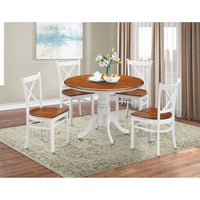 Lupin 5pc Dining Set 106cm Round Pedestral Table 4 Rubber Wood Chair - White Oak dining Kings Warehouse 