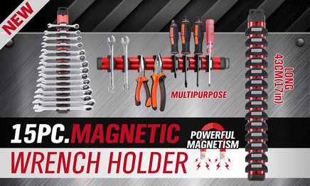 Magnetic Spanner Holder Aluminum 15 Wrench Rack Tool Screwdriver Organizer Red Sports & Fitness Kings Warehouse