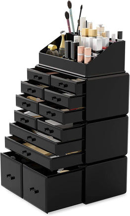 Makeup Cosmetic Organizer Storage with 12 Drawers Display Boxes (Black) Kings Warehouse