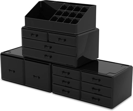 Makeup Cosmetic Organizer Storage with 12 Drawers Display Boxes (Black) Kings Warehouse