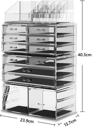 Makeup Cosmetic Organizer Storage with 12 Drawers Display Boxes (Clear) Kings Warehouse