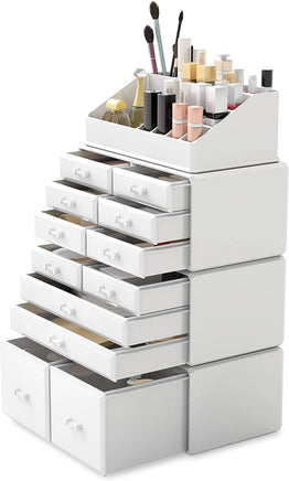 Makeup Cosmetic Organizer Storage with 12 Drawers Display Boxes (White) Kings Warehouse