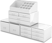 Makeup Cosmetic Organizer Storage with 12 Drawers Display Boxes (White) Kings Warehouse